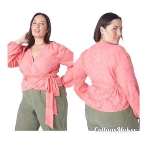 Lane Bryant Plus Size Women's Coral Classic Wrap  Floral Crop Top Blouse Size 24